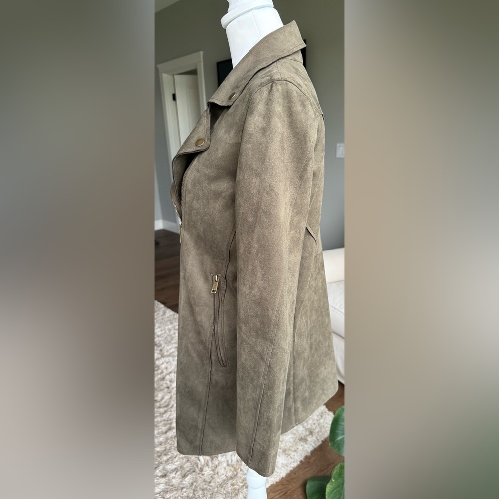 Anthropologie XS Brown Faux Suede Motorcycle Style Jacket, Thigh Length, NWT - Picture 4 of 9